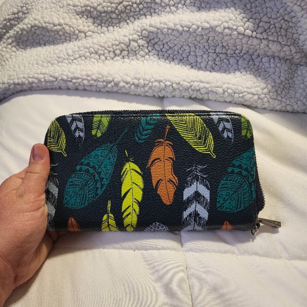 Colorful Feather Print Wallet